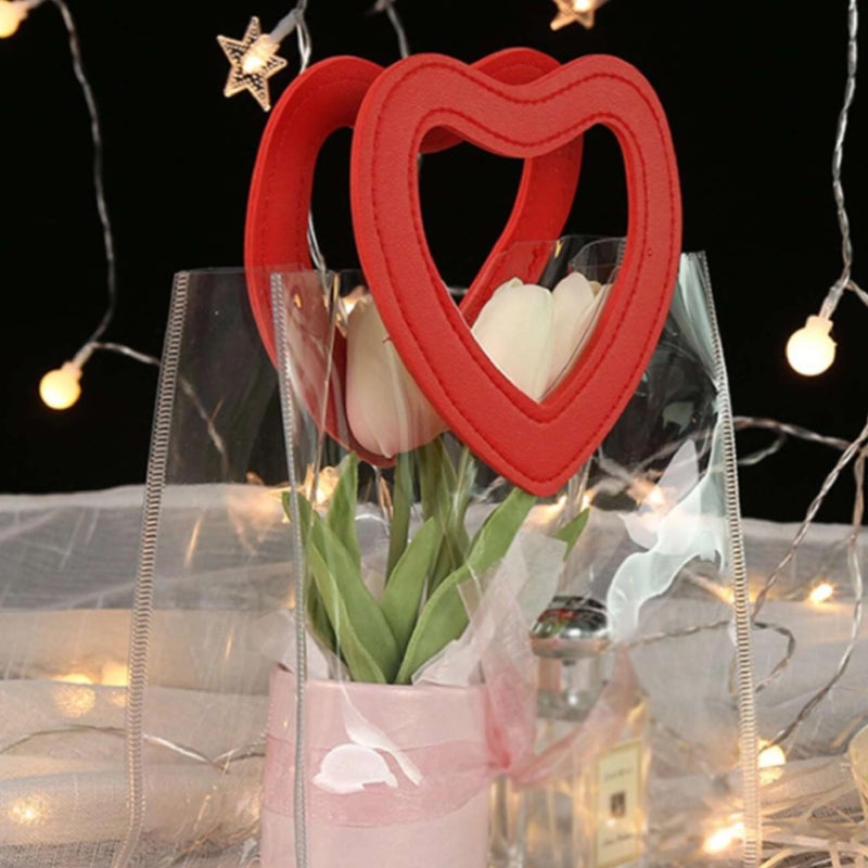 AIVER Clear Gift Bags Larze Size with Shiny Red Heart Shape Handles, Transparent PVC Reusable Shopping Bags for Party Favor, Baby Shower, Wedding, Birthday 11inch L X 11 inch H X 5 inch W Set of 1 - Image 3