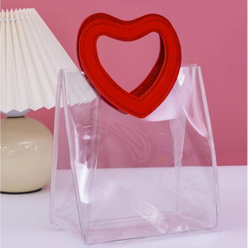 AIVER Clear Gift Bags Larze Size with Shiny Red Heart Shape Handles, Transparent PVC Reusable Shopping Bags for Party Favor, Baby Shower, Wedding, Birthday 11inch L X 11 inch H X 5 inch W Set of 1 - Image 1