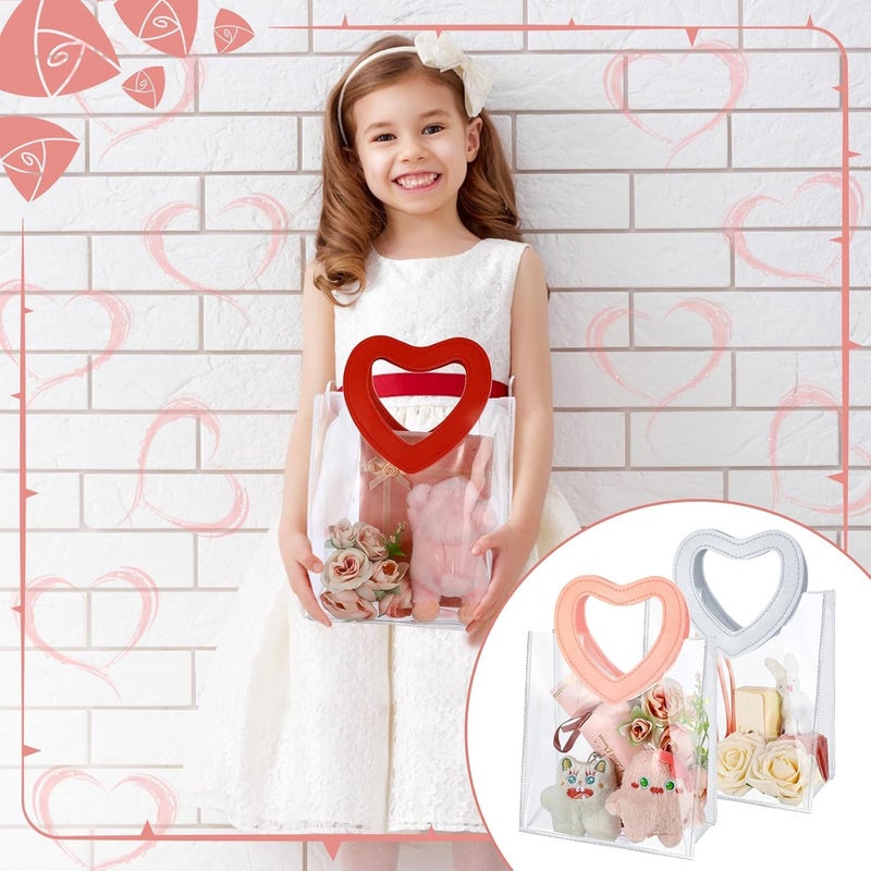AIVER Clear Gift Bags Larze Size with Shiny Red Heart Shape Handles, Transparent PVC Reusable Shopping Bags for Party Favor, Baby Shower, Wedding, Birthday 11inch L X 11 inch H X 5 inch W Set of 1 - Image 2