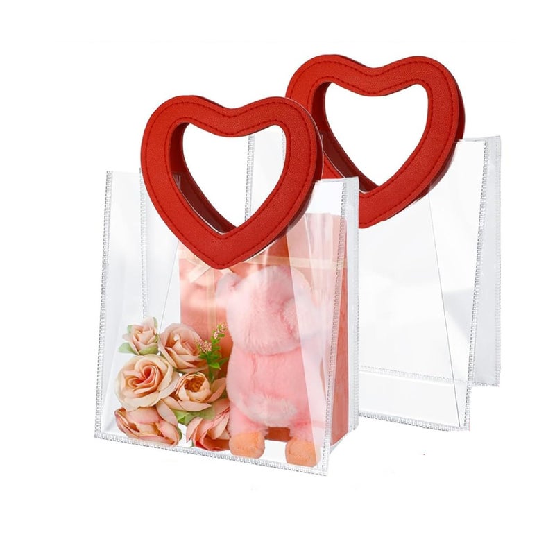 AIVER Clear Gift Bags Larze Size with Shiny Red Heart Shape Handles, Transparent PVC Reusable Shopping Bags for Party Favor, Baby Shower, Wedding, Birthday 11inch L X 11 inch H X 5 inch W Set of 1 - Image 5