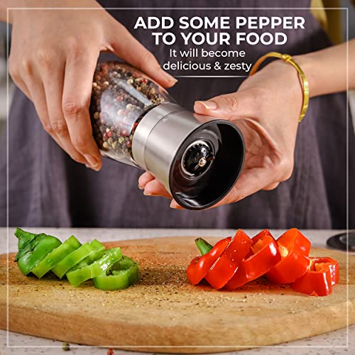 Kitchen & Go Pepper Grinder or Pepper Mill, Manual Salt Grinder Refillable with Adjustable Coarseness, Black Pepper Grinder Made of Stainless Steel, Himalayan Salt and Sea Salt Grinder - Image 4
