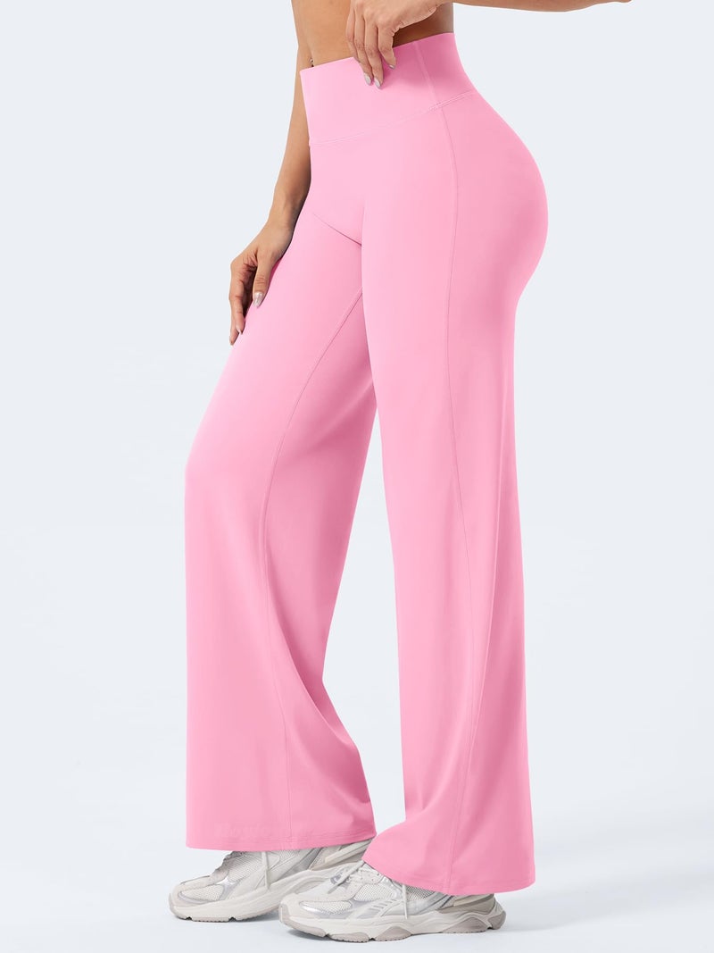 VOYJOY Straight Leggings Bottoms Wide Leg Pants for Women 29"/ 31.5"/33"/35" High Waist Stretch Casual Sweatpants Bubblegum Pink - Image 4