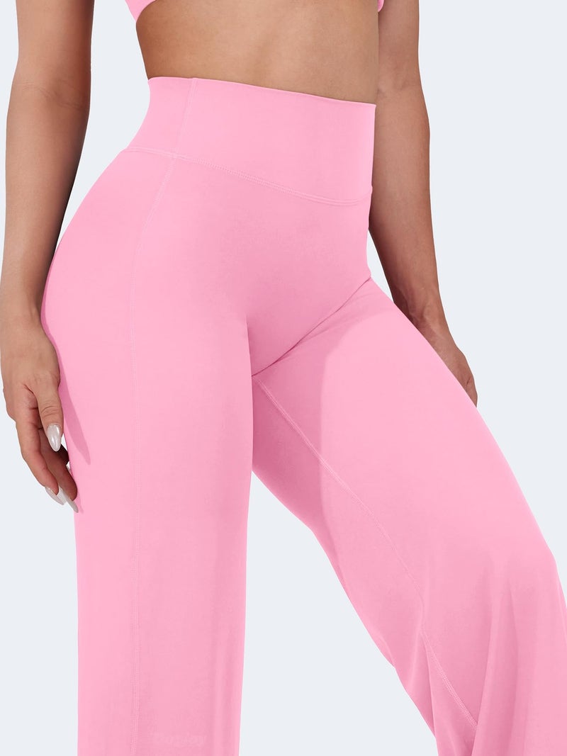 VOYJOY Straight Leggings Bottoms Wide Leg Pants for Women 29"/ 31.5"/33"/35" High Waist Stretch Casual Sweatpants Bubblegum Pink - Image 2