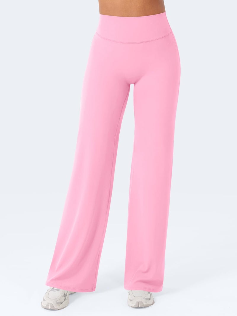 VOYJOY Straight Leggings Bottoms Wide Leg Pants for Women 29"/ 31.5"/33"/35" High Waist Stretch Casual Sweatpants Bubblegum Pink - Image 5