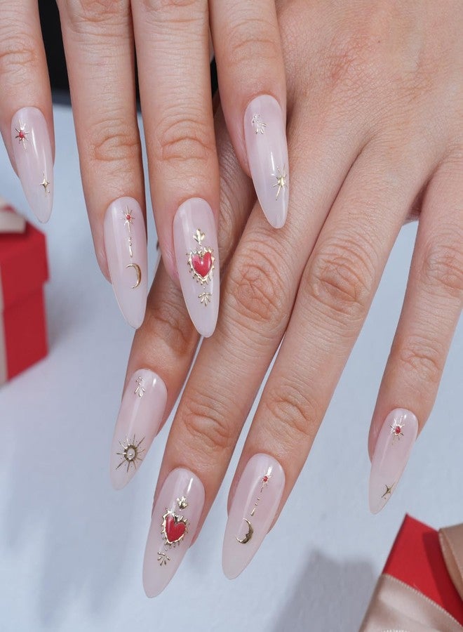 Pretty Diva PrettyDiva 5D Embossed Love Heart Moon Star Nails Art Stickers for Valentine's Day, Gold Self-Adhesive Red Love Heart Nails Decals Sticker with Rhinestone Nail Art Decoration - Image 5