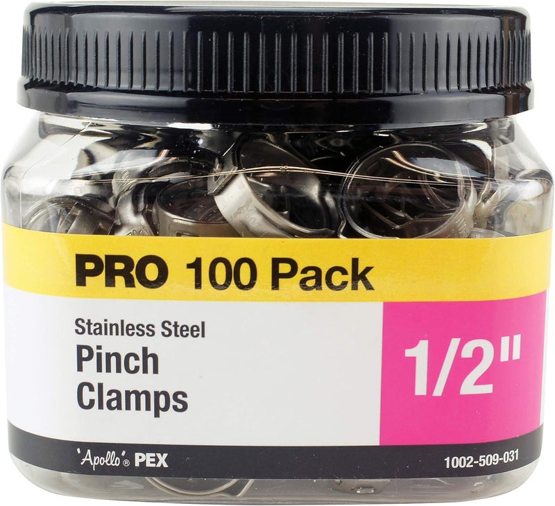 ApolloPEX 1/2" Stainless Steel PEX Barb Pinch Clamp (100-Pack) - Image 1