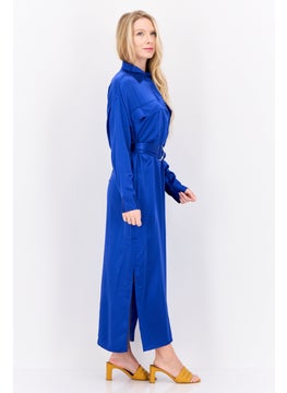 ESPRIT Women Satin Belt Detail Midi Dress, Blue  - Image 4