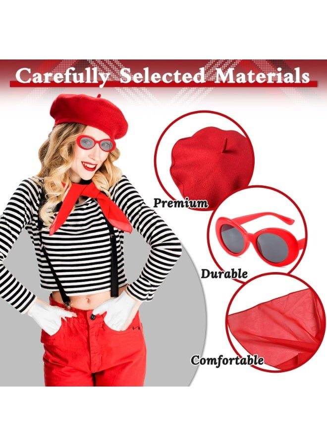 CMGTYYD French Women Fancy Dress Costume Accessories Set, 4 Pcs with Red Beret Scarf Sunglasses Gloves, 1950s Retro Costume Accessories Set for Women Girls Cosplay Party Supplies School Dress Up Day  - Image 5