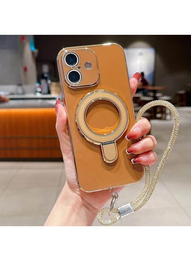 S-TOP Case For iPhone 16 Plus Solid Color Electroplated Metal Holder Phone Case with Lanyard - Image 1