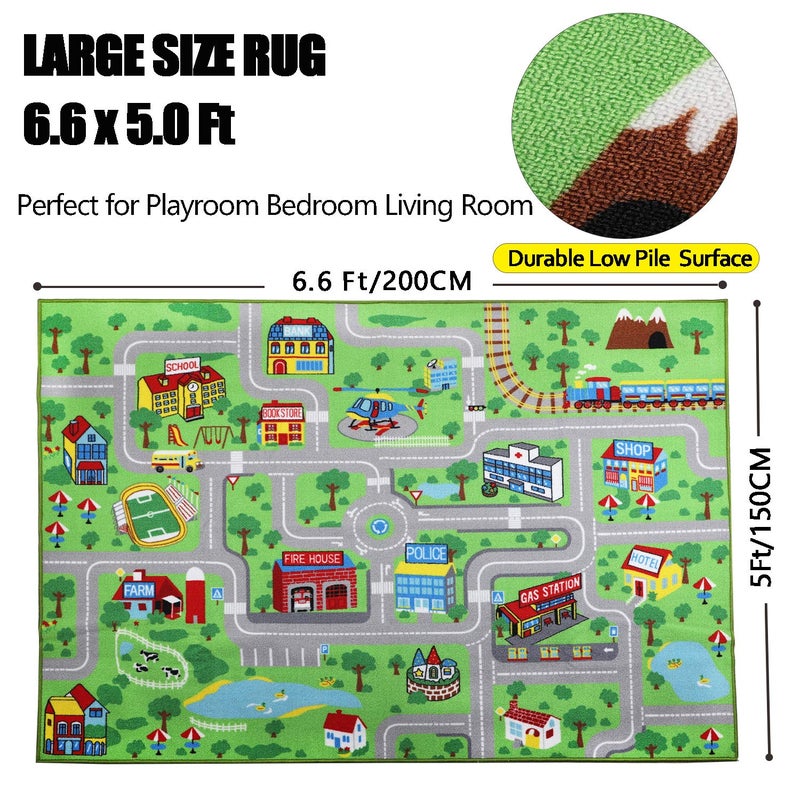 Capslpad Kids Educational Play Rug - 6.6' x 5' Traffic Road Car Mat Learning Play Game Area Rug for Playroom, Living Room, Nursery Room Decor - Image 2