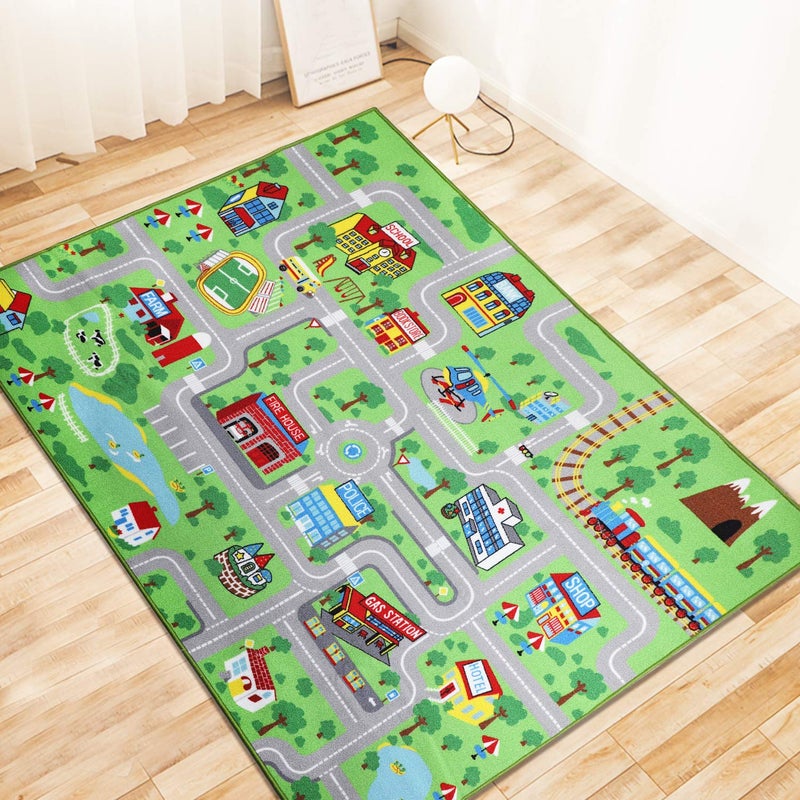 Capslpad Kids Educational Play Rug - 6.6' x 5' Traffic Road Car Mat Learning Play Game Area Rug for Playroom, Living Room, Nursery Room Decor - Image 3