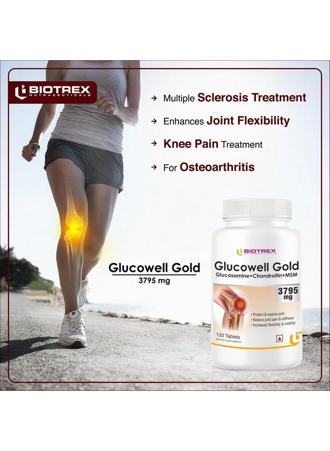 Biotrex Nutraceuticals بيوتريكس نيوترسوتيكلز جلوكوزامين + كوندرويتين + MSM 3795 ملغ غلوكويل جولد - 120 قرص، مكمل دعم الغضاريف والمفاصل، جلوكوزامين كوندرويتين MSM لتخفيف آلام المفاصل وتيبسها - Image 4