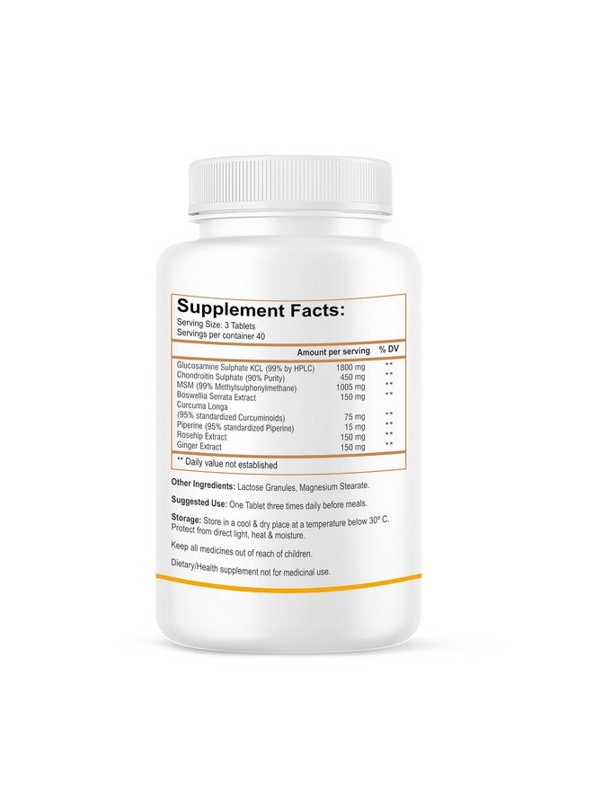 Biotrex Nutraceuticals بيوتريكس نيوترسوتيكلز جلوكوزامين + كوندرويتين + MSM 3795 ملغ غلوكويل جولد - 120 قرص، مكمل دعم الغضاريف والمفاصل، جلوكوزامين كوندرويتين MSM لتخفيف آلام المفاصل وتيبسها - Image 2