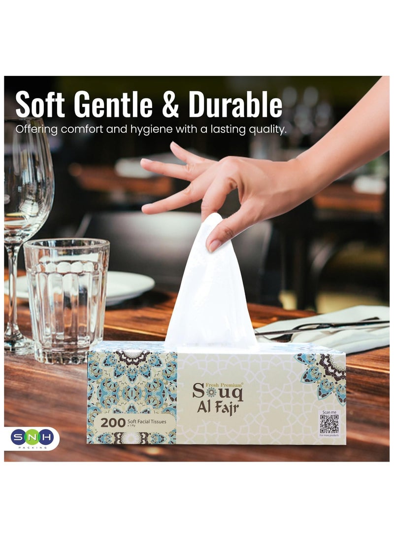 إس إن إتش باكينج علبة مناديل وجه سوق الفجر، عبوة من 5 قطع، 100 ورقة × طبقتين لكل علبة، إجمالي 1000 ورقة (200 ورقة لكل علبة). - Image 3