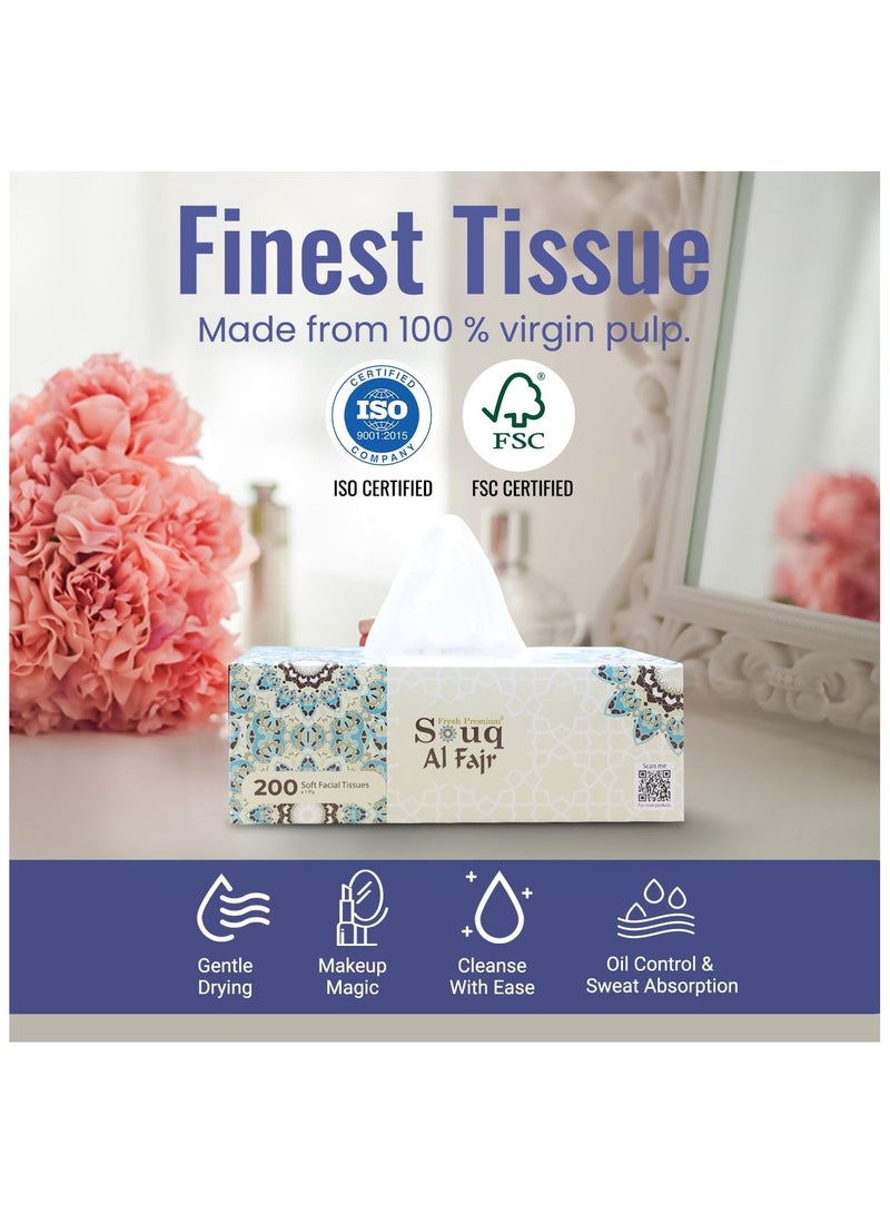 إس إن إتش باكينج علبة مناديل وجه سوق الفجر، عبوة من 5 قطع، 100 ورقة × طبقتين لكل علبة، إجمالي 1000 ورقة (200 ورقة لكل علبة). - Image 5