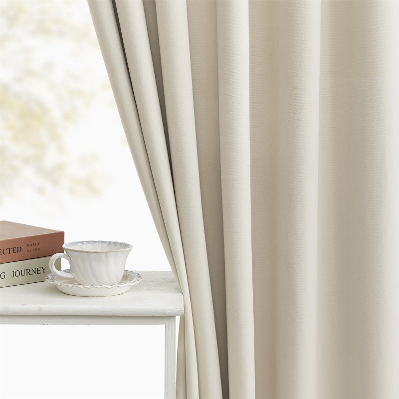 Joydeco Beige 100% Blackout Curtains 84 Inch Length 2 Panels Set  Black Out Curtain for Bedroom Living Room  Heavy Luxury Thermal Insulated Velvet Curtains Rod Pocket Back Tab  52W x 84L - Image 4