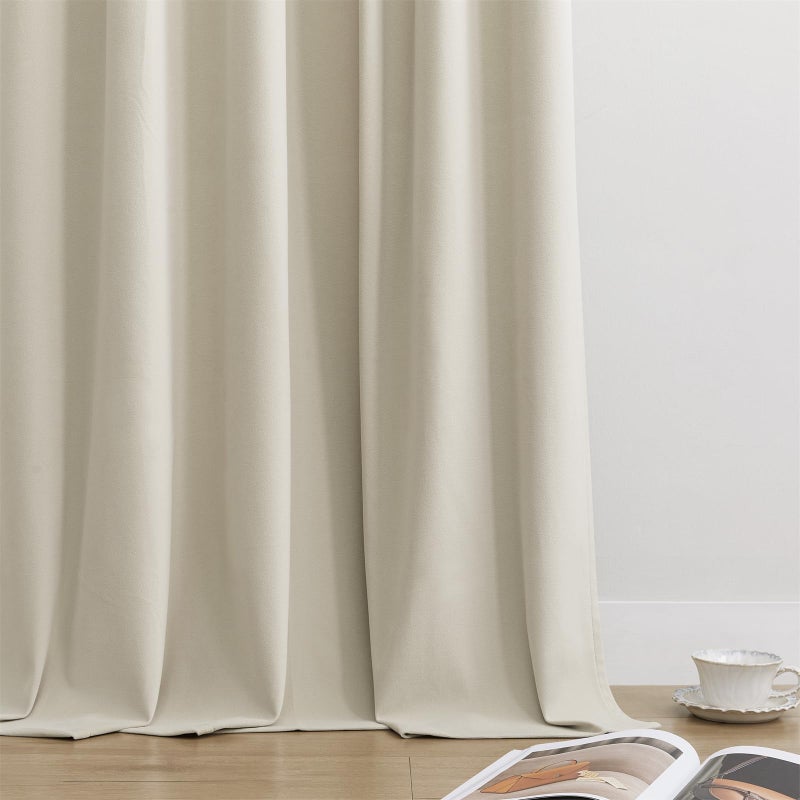 Joydeco Beige 100% Blackout Curtains 84 Inch Length 2 Panels Set  Black Out Curtain for Bedroom Living Room  Heavy Luxury Thermal Insulated Velvet Curtains Rod Pocket Back Tab  52W x 84L - Image 2