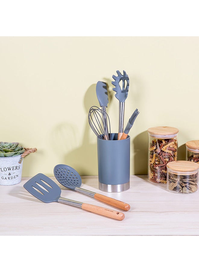 DANUBE HOME Essential Stainless Steel Utensils Holder Body: Ps Plastic Base : Stainless Steel Storage For Countertop Organizer Cooking Utensil For Kitchen L10Xw10Xh16.7Cm - Grey  - Image 1