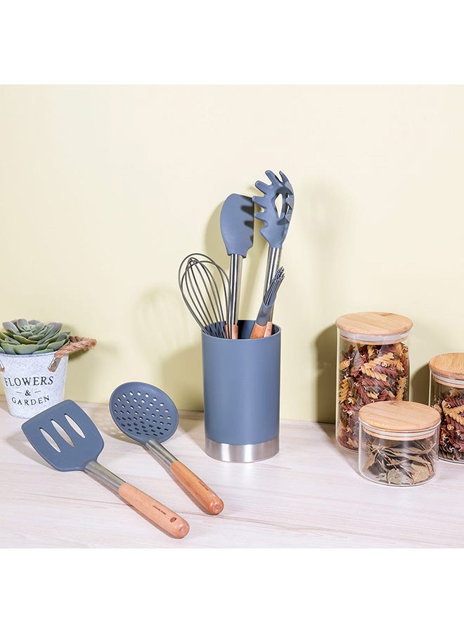 DANUBE HOME Essential Stainless Steel Utensils Holder Body: Ps Plastic Base : Stainless Steel Storage For Countertop Organizer Cooking Utensil For Kitchen L10Xw10Xh16.7Cm - Grey  - Image 4