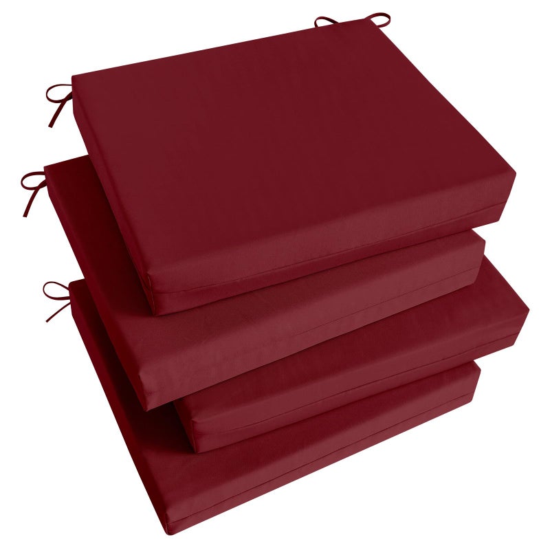 Basic Beyond Outdoor Chair Cushions Set of 4 Square Corner Outdoor Cushions for Patio Furniture Water Resistant Patio Chair Cushions with 2 Ties 185x16x3 Burgundy