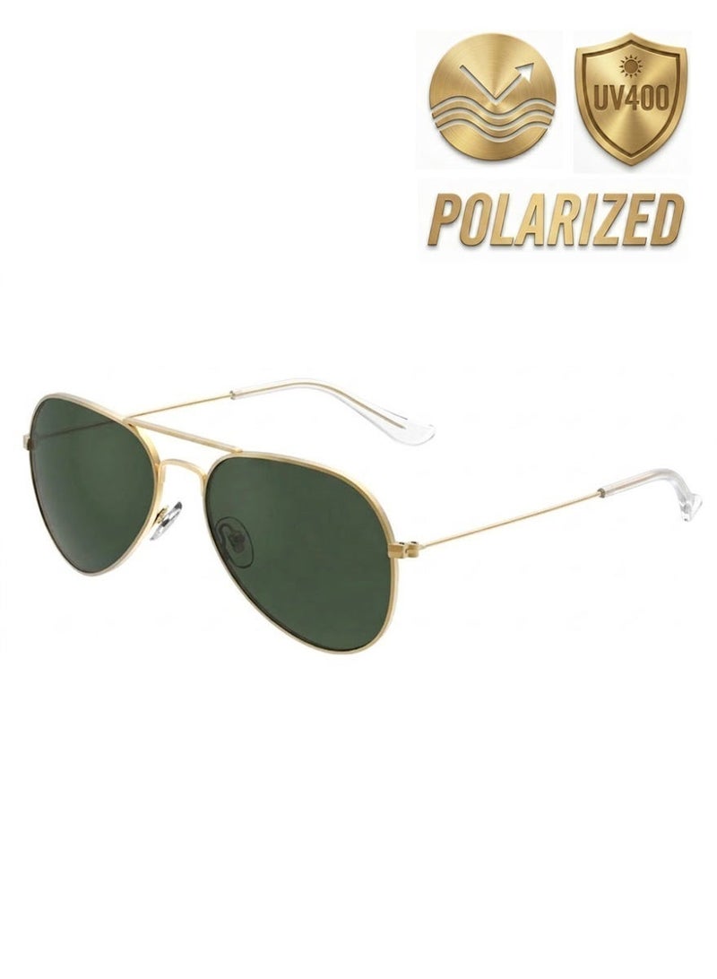 Polarized Oversized Pilot Sunglasses Unisex, Classic Metal Frame, UV400, Gold & G15 Green - Image 3