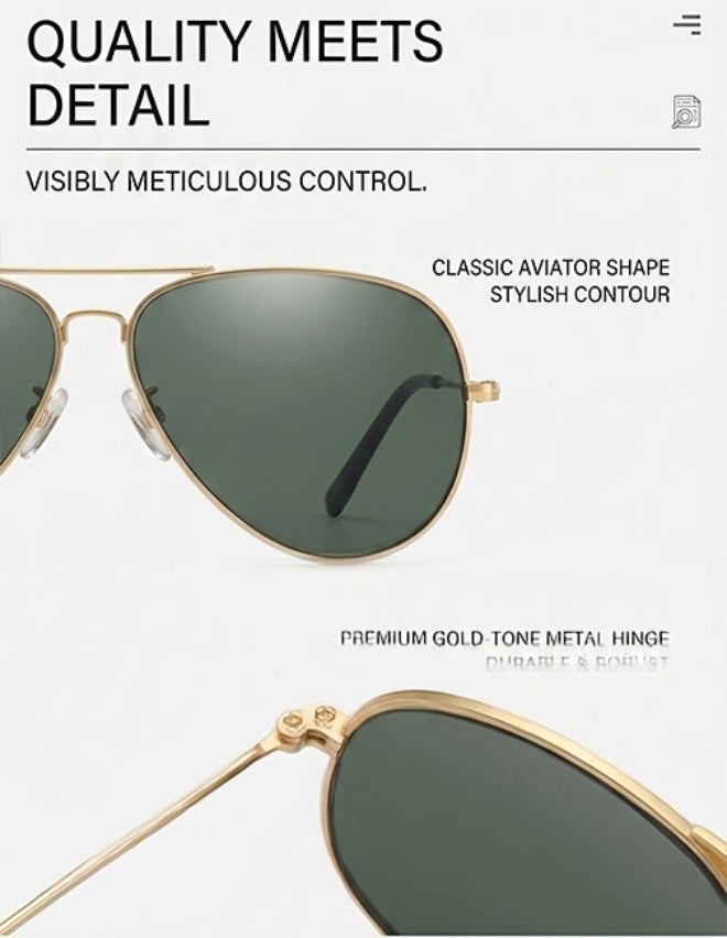 Polarized Oversized Pilot Sunglasses Unisex, Classic Metal Frame, UV400, Gold & G15 Green - Image 5