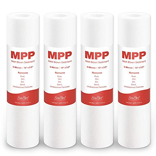 SimPure 5 Micron 10" x 2.5" Whole House Sediment Water Filter Cartridge Replacement for 10 inch RO Unit, Compatible GE FXUSC, Culligan P5, Aqua-Pure AP110, WFPFC5002, CFS110, WHKF-GD05, (Pack of 4) - Image 1