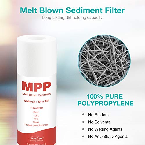 SimPure 5 Micron 10" x 2.5" Whole House Sediment Water Filter Cartridge Replacement for 10 inch RO Unit, Compatible GE FXUSC, Culligan P5, Aqua-Pure AP110, WFPFC5002, CFS110, WHKF-GD05, (Pack of 4) - Image 3