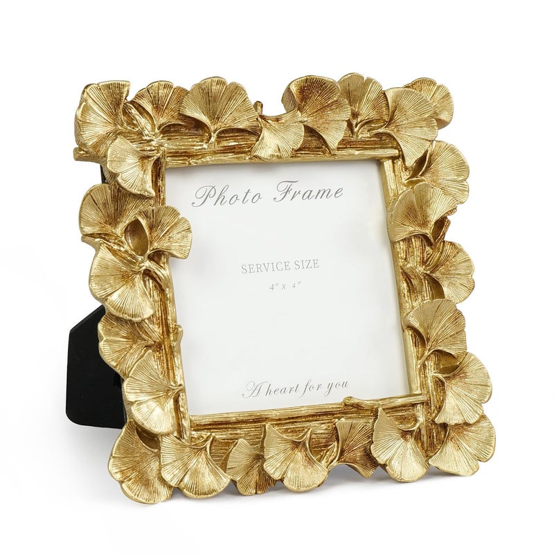 Cuspin Small Picture Frames 4x4 Square Frame Ornate Gold Vintage Picture Frame Leaf Textured HandCrafted Resin with Glass Front Antique Photo Frames for Tabletop Display Retro Design Home Decor - Image 2