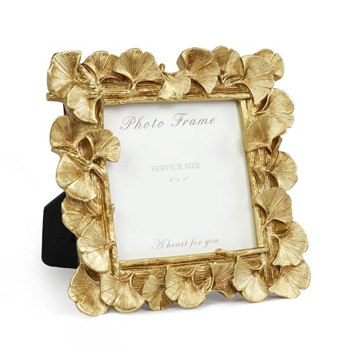 Cuspin Small Picture Frames 4x4 Square Frame Ornate Gold Vintage Picture Frame Leaf Textured HandCrafted Resin with Glass Front Antique Photo Frames for Tabletop Display Retro Design Home Decor - Image 1