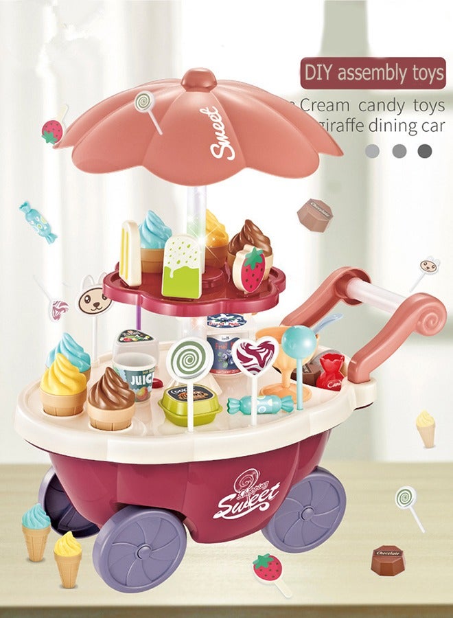 Candy Ice Cream Car,Children's Mini Candy Car,Candy Ice Cream Car Toys Pretend Play Set,Simulation Ice Cream Cart with Light and Music,Kids Mini Cream Candy Car,Children's Mini Candy Car for 2 3 4 5 6 Years Old Boys and Girls - Image 1