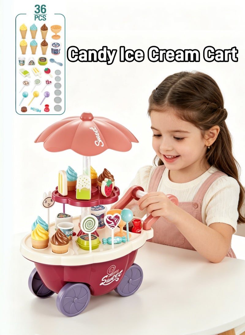 Aimayapet Candy Ice Cream Car,Children's Mini Candy Car,Candy Ice Cream Car Toys Pretend Play Set,Simulation Ice Cream Cart with Light and Music,Kids Mini Cream Candy Car,Children's Mini Candy Car for 2 3 4 5 6 Years Old Boys and Girls - Image 1