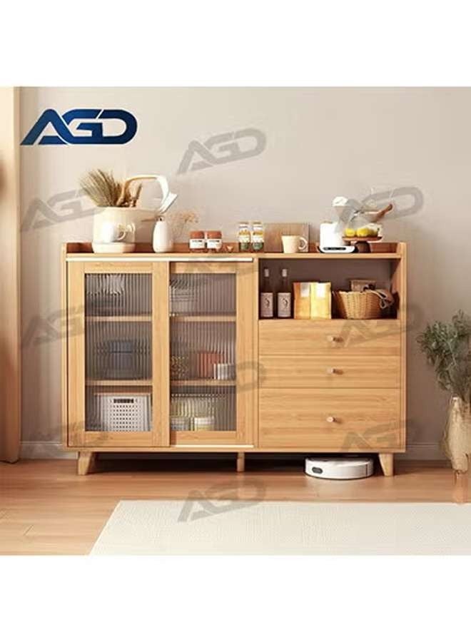 AGD Kitchen Sideboard with Drawers and Sliding Doors, Large Storage Capacity Coffee Corner Cabinet Kitchen 100x36x92cm Suitable for Kitchen, Living Room, Dining Room - Wood Color  - Image 1