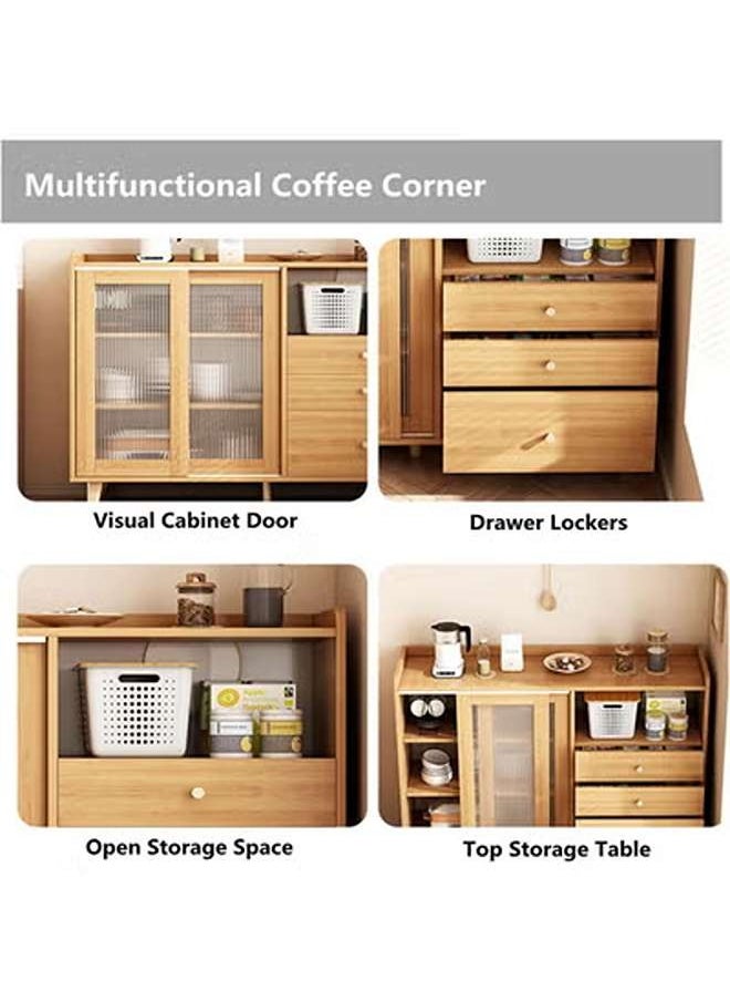 AGD Kitchen Sideboard with Drawers and Sliding Doors, Large Storage Capacity Coffee Corner Cabinet Kitchen 100x36x92cm Suitable for Kitchen, Living Room, Dining Room - Wood Color  - Image 2
