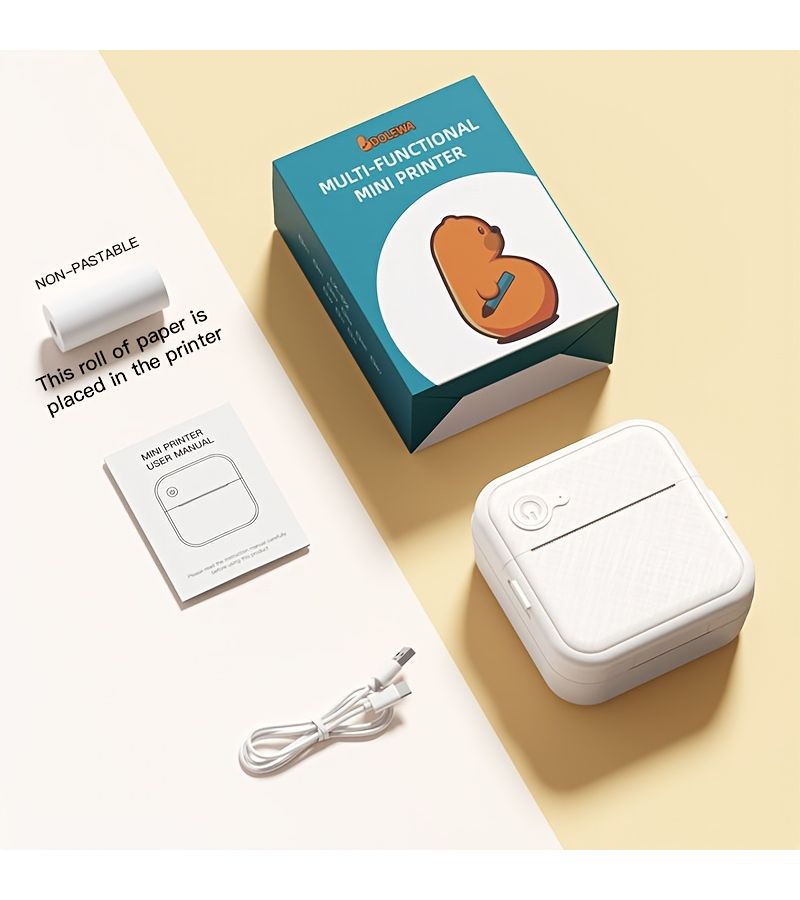 D8 White Multifunctional Wireless Portable Mini Thermal Label Printer Support Sticker Photo Text Printing Compatible With IOS Android Includes 1 Roll Paper 3 Rolls And 10 Rolls Adhesive Paper - Image 3