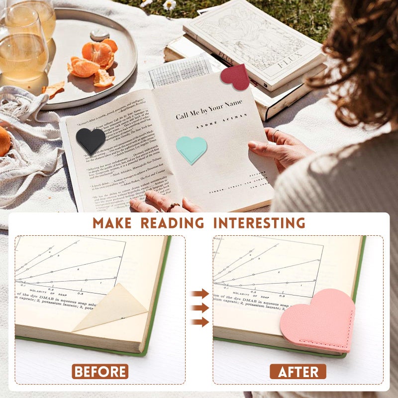 kdafio 9 Pcs Leather Heart Bookmarks, Cute Heart Bookmark Corner, Bookmarks for Women, Book Marks for Teachers Students School Office Home Supplies - Image 3
