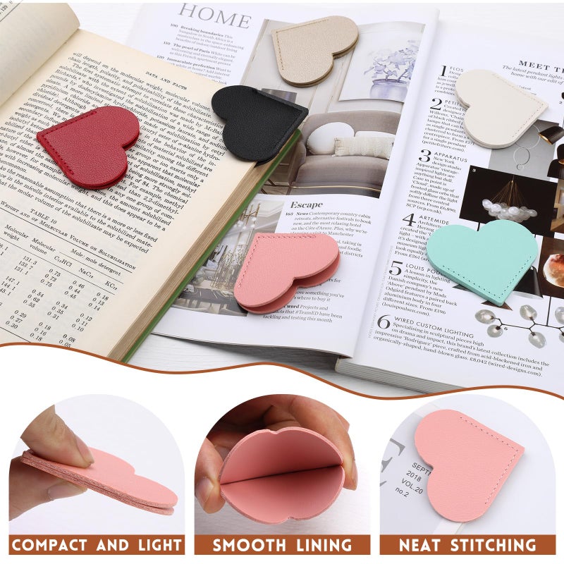 kdafio 9 Pcs Leather Heart Bookmarks, Cute Heart Bookmark Corner, Bookmarks for Women, Book Marks for Teachers Students School Office Home Supplies - Image 4