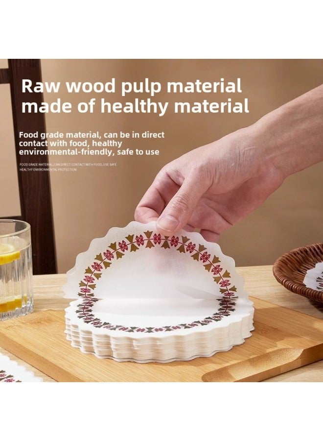 Printed Lace Paper Oil Paper Pad Food Grade Non-stick Dish Pad Tray Paper Lace Oil-absorbing Paper Fried Snack Paper Flower Paper Pad-Dimensions:[Printing Ledge Paper] 100-14CM-Round [Color Printing Ledge Paper]] - Image 2