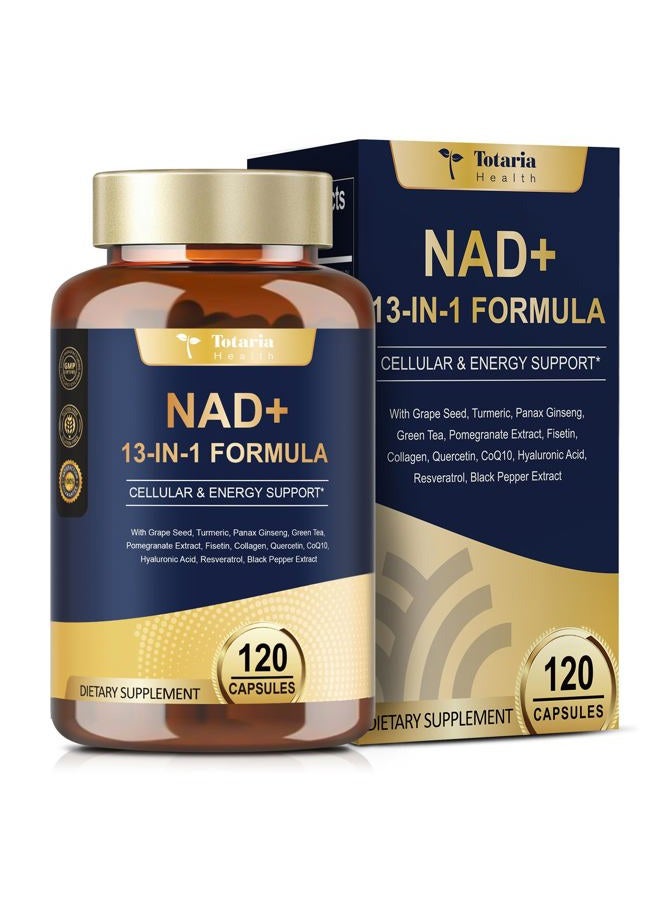 Totaria مكمل NAD للنساء والرجال مع نيكوتيناميد ريبوسيد ريسفيراترول، كيرسيتين، بيتاين لزيادة مستويات NAD+ مكمل NAD بلس لمكافحة الشيخوخة، الطاقة، المناعة، التركيز 120 كبسولة - Image 1