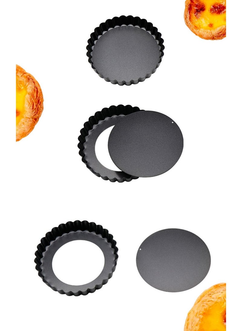 6 Pieces Mini Tart Pan With Removable Bottom,4 Inch Nonstick Quiche Pan For Baking Pies,Reusable Small Tart Molds For Pies,Tartlets,Mousse Cakes,Muffins,Kitchen Baking,Black - Image 1