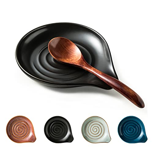 Cormomu Spoon Rest Porcelain Drip Tray for Multiple Utensils CookingLarge Spoon Holder for Stove Top Modern Farmhouse Kitchen Decor Utensil Holder for Spoons Ladles TongsSpatula Black