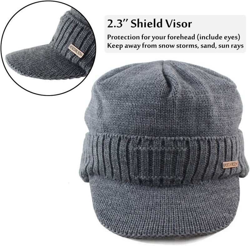 CAMOLAND Winter Beanie w/Visor & Earflaps for Men Outdoor Fleece Hat Scarf Set - Image 5