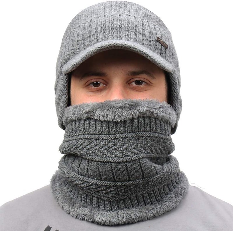 CAMOLAND Winter Beanie w/Visor & Earflaps for Men Outdoor Fleece Hat Scarf Set - Image 2