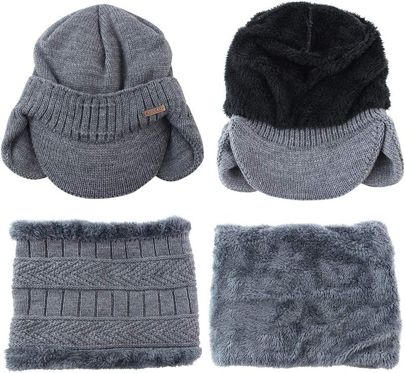 CAMOLAND Winter Beanie w/Visor & Earflaps for Men Outdoor Fleece Hat Scarf Set - Image 3
