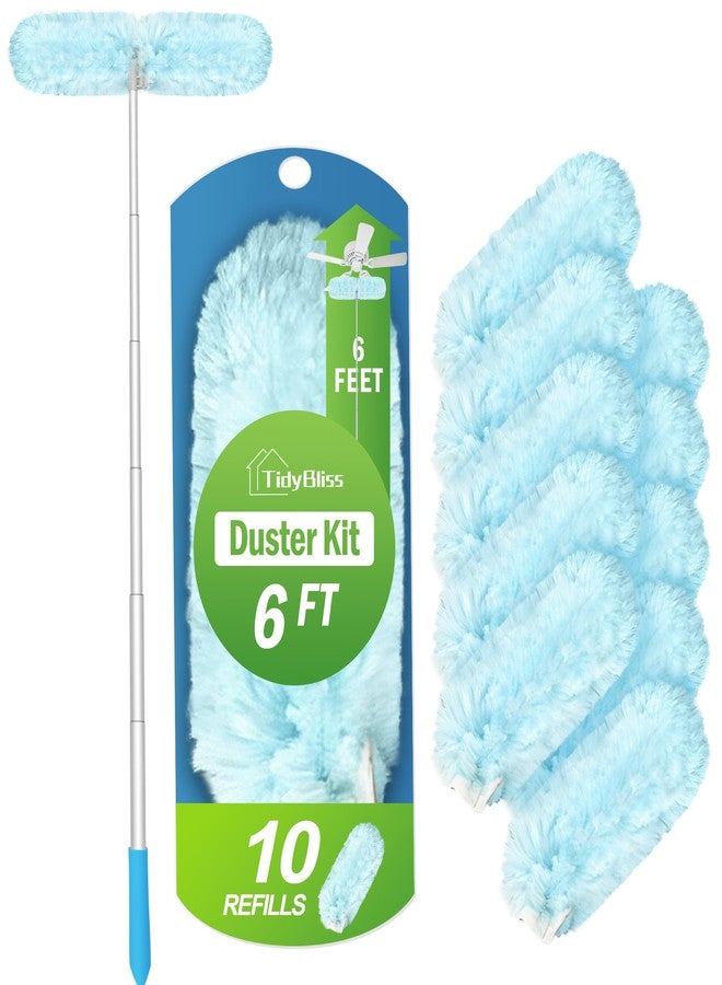 TidyBliss 6 ft Extendable Dusters for Cleaning Compatible with Swiffer, Super Long Handle Dusting Wand Kit with 10 Refills, 360 Degree Heavy Duty Microfibers Dust Removing Tool for Ceiling Fan Wall - Image 1