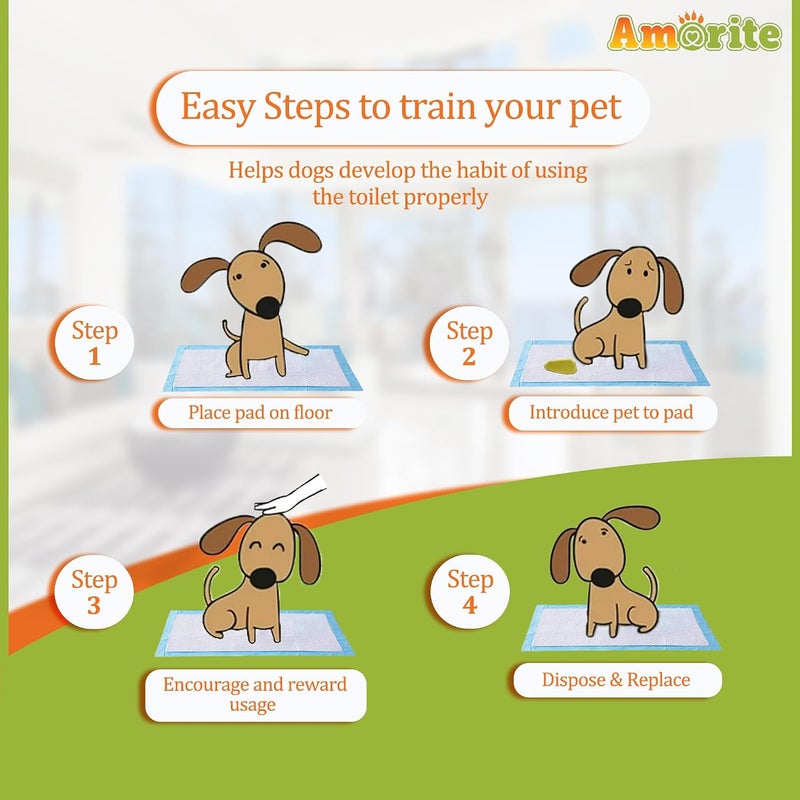 AMORITE وسادات تبول للكلاب مقاس 60×90 سم - 50 قطعة، وسادات تدريب على قضاء الحاجة للكلاب، حماية مانعة للتسرب والتحكم في الرائحة، مثالية للتدريب على قضاء الحاجة، وسادات تدريب الحيوانات الأليفة، حصيرة تبول للكلاب - Image 4