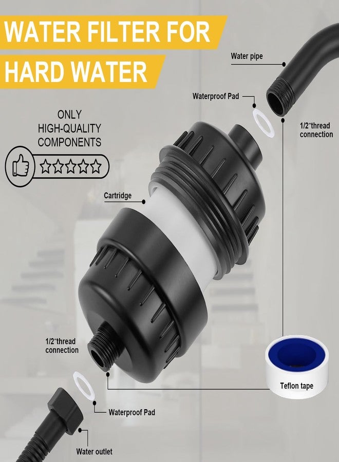 BESy HEAVY DUTY Filter for Hard Water High Output Shower Filtered Universal Multi-Stage Shower Head Filters for Removing Chlorine Improves The Condition of Your Skin Hair and Nails Matte Black - Image 5
