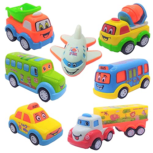 PLUSPOINT Baby Toy Cars For 1 Year Old Pull Back Vehicles Set Cars Transport Vehicles City Service Toy Car Set For Toddlers Toys And Birthday Gift For 1 2 3 Years Old Boys Girls (7PC), Multicolor - Image 3