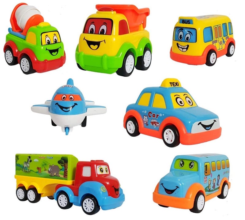 PLUSPOINT Baby Toy Cars For 1 Year Old Pull Back Vehicles Set Cars Transport Vehicles City Service Toy Car Set For Toddlers Toys And Birthday Gift For 1 2 3 Years Old Boys Girls (7PC), Multicolor - Image 1