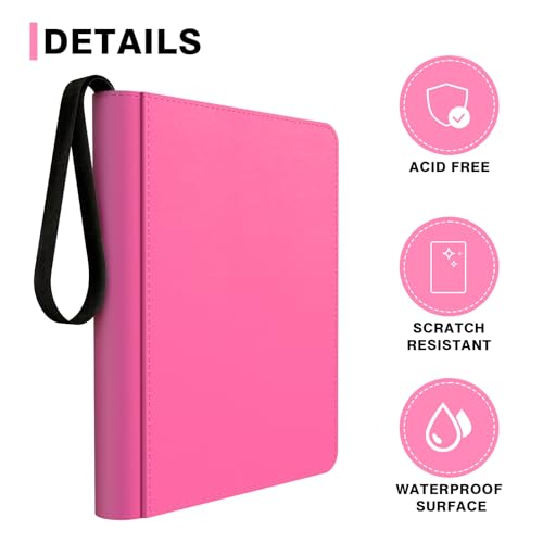 Comnge 9 Pocket Pink Card Binder - Holds 432 Cards, 24 Double-Sided Clear Pages, Premium Zippered Cute Card Album Folder Compatible with Card Sleeves, Perfect for Sports MTG Game Card Collections(Pink) - Image 4